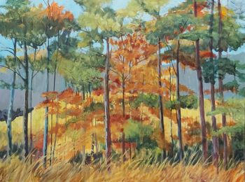 "The Pines Stand Tall", 26x48", Acrylic painting on canvas.