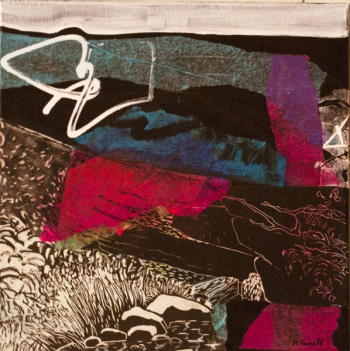 "Abstract Landscape", 12x12", canvas/collage/acrylic