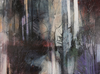"Spirit Woods", Acryic and mixed drawing material on paper mounted on board. Abstract painting.