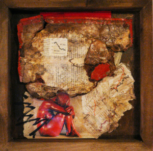 "Stock Market", 12x12", Mixed Media, Found Material