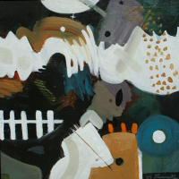 "Don' t Fence Me In", 12x12", acrylic/board/black frame, $250.00