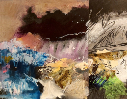 "Musical Note", 14.75x11.25", collage and paint/board/framed black