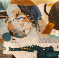 "Cosmic Planet", 12x12", acrylic/board/black frame, $250.00