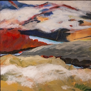 abstract acrylic landscape painting. 24x24 inches on board.