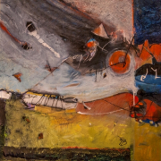 "Omens", 30x30" , mixedmedia/board, nancy Farrell